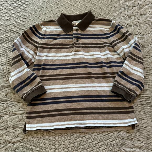 Janie and Jack Long Sleeved Brown & Blue Striped Polo Shirt ~ 5 - Picture 1 of 7